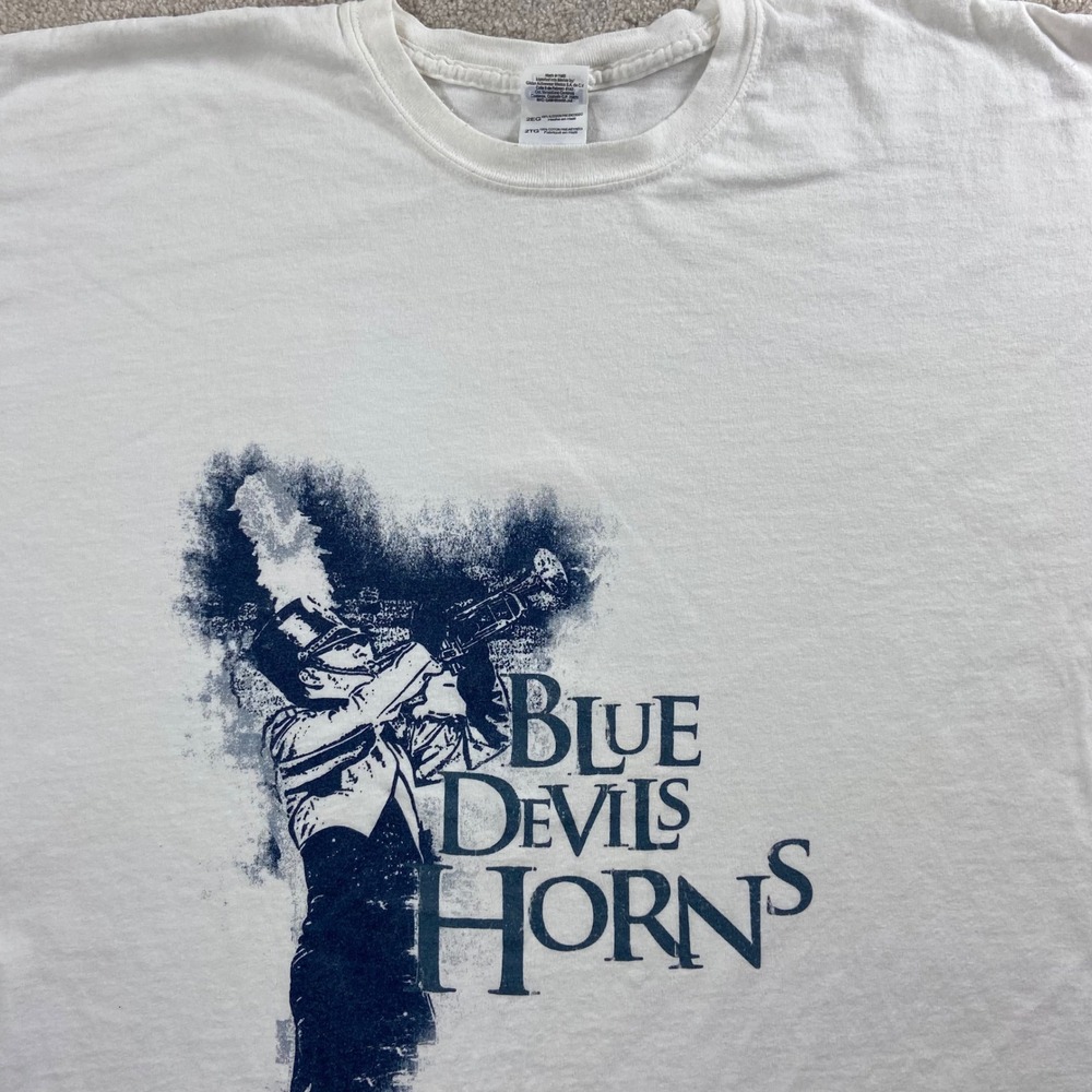 Blue Devils Horns T Shirt Mens 2XL White DCI Marching Band Graphic Tee